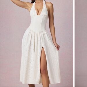 Oh Polly Cream Backless Pleated Gown